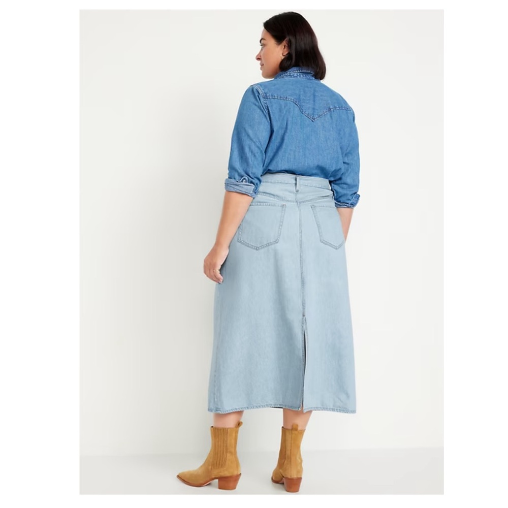 Old Navy High Rise‎ Wow Denim Midi Skirt Light Wash Size 6